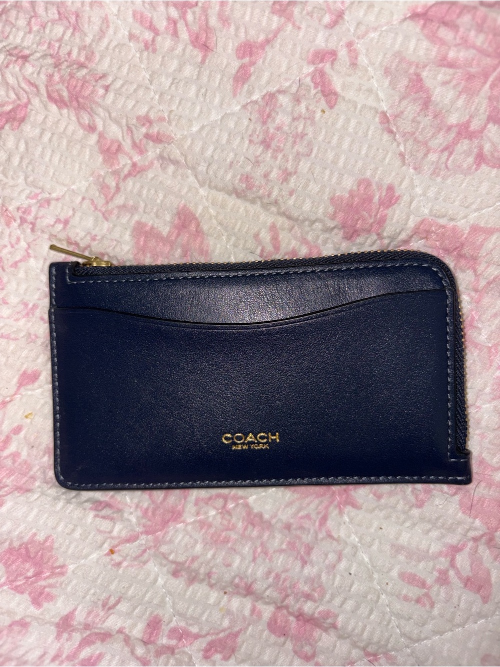 Coach Navy Leather Slim Zip Card Wallet